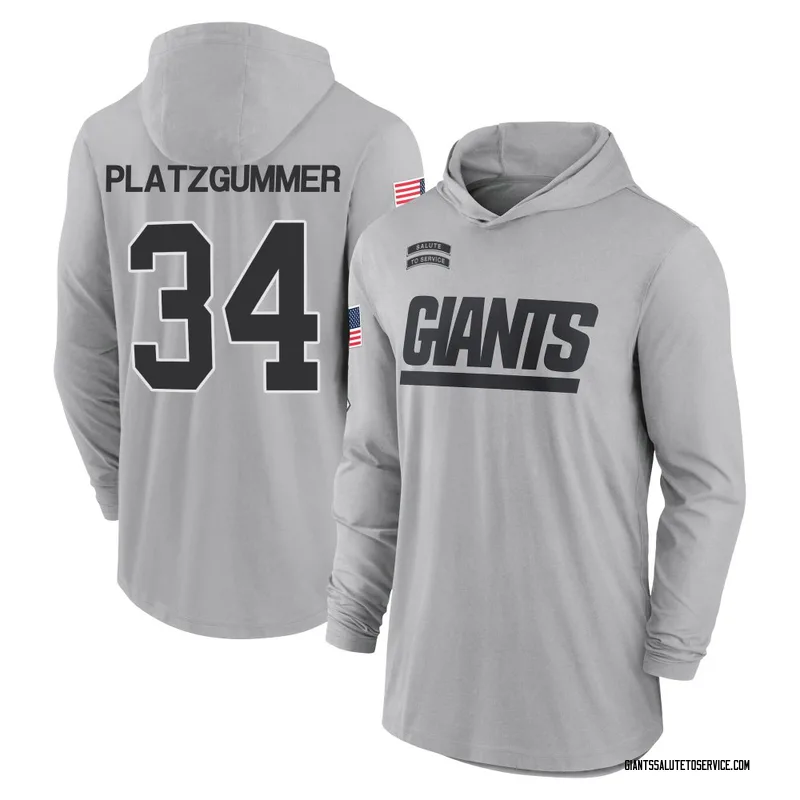 Youth Sandro Platzgummer New York Giants Gray 2024 Salute to Service Lightweight Performance Long Sleeve Hooded T-Shirt