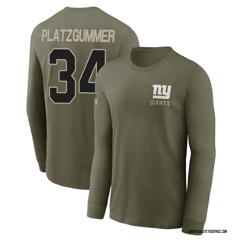 Youth Sandro Platzgummer New York Giants Olive 2025 Salute to Service Sideline Long Sleeve T-Shirt