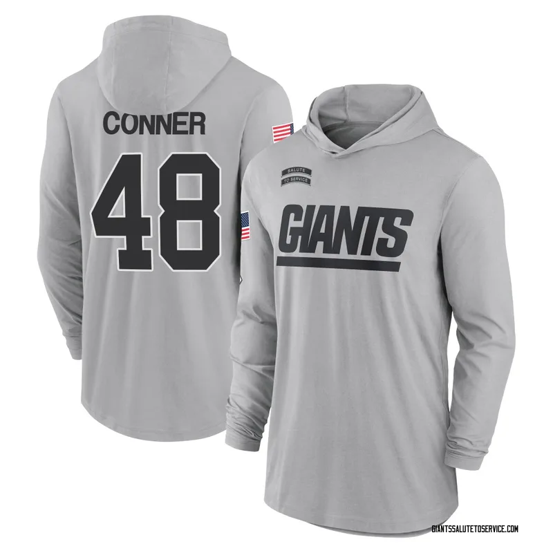 Youth Tanner Conner New York Giants Gray 2024 Salute to Service Lightweight Performance Long Sleeve Hooded T-Shirt