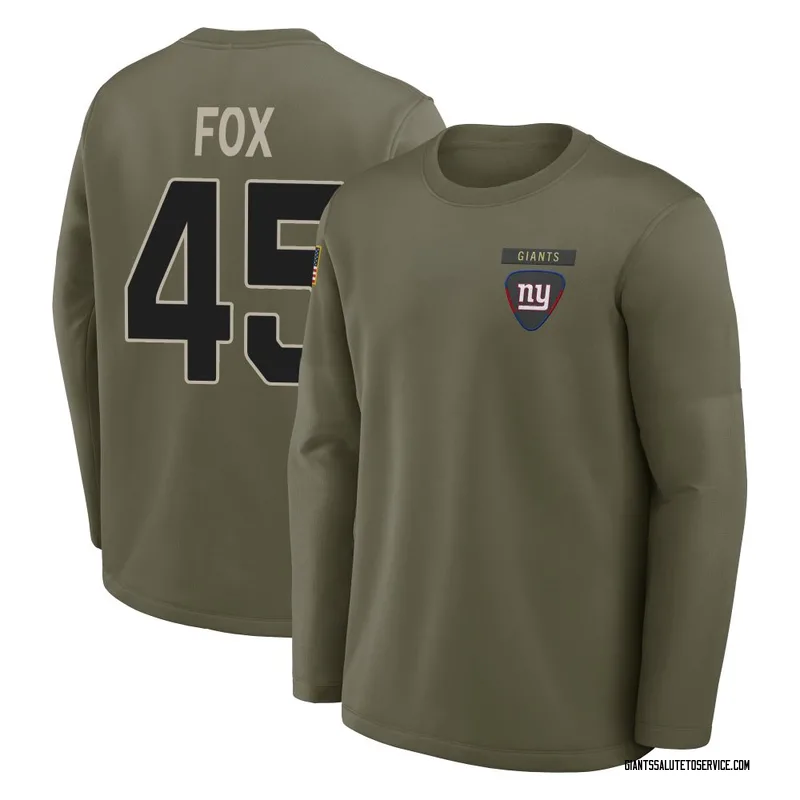 Youth Tomon Fox New York Giants Olive 2025 Salute to Service Sideline Coaches Long Sleeve T-Shirt