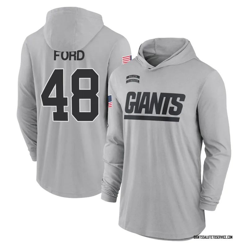 Youth Trace Ford New York Giants Gray 2024 Salute to Service Lightweight Performance Long Sleeve Hooded T-Shirt