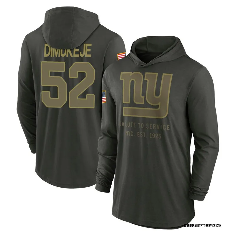 Youth Victor Dimukeje New York Giants Green Forest/ 2025 Salute to Service Sideline Lightweight Hooded Pullover Long Sleeve T-Sh
